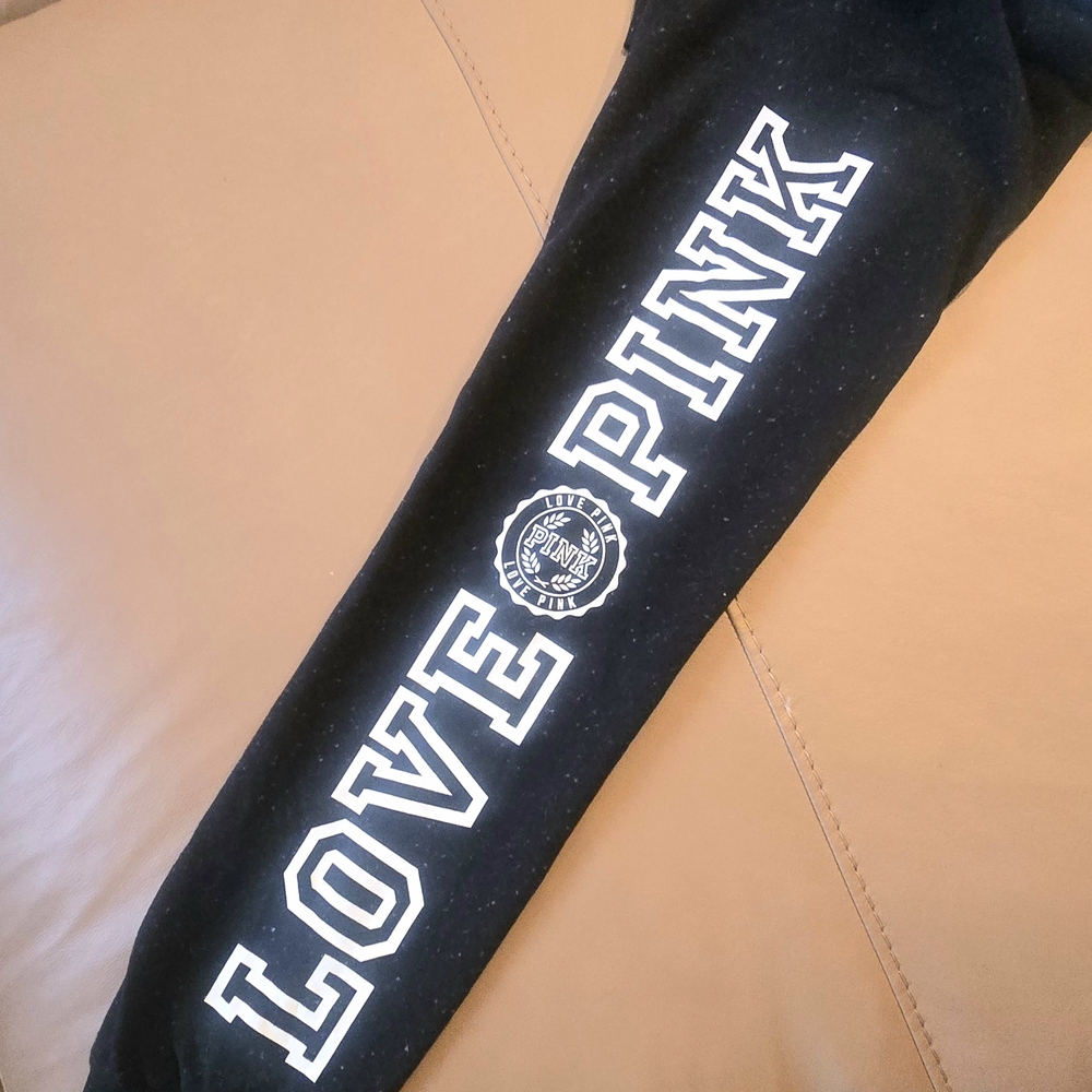 PINK Victoria's Secret Black Joggers with White Accents - Picture 3 of 9